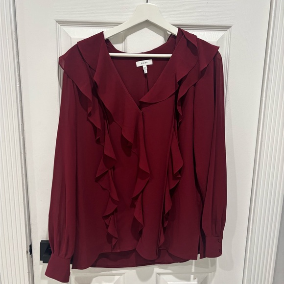Reiss Tops - Reiss Red Ruffled Long Sleeve Blouse Size:6 USA